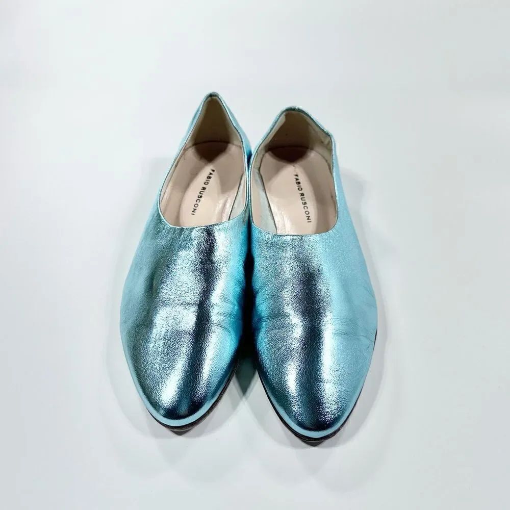 Fabio Rusconi teal metallic leatherāpointed toe flatsā36